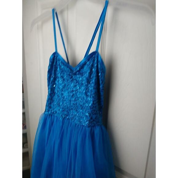 balera dancewear One Piece Lined Tulle Sequin Teal Straps Top. Size MC - Picture 3 of 12